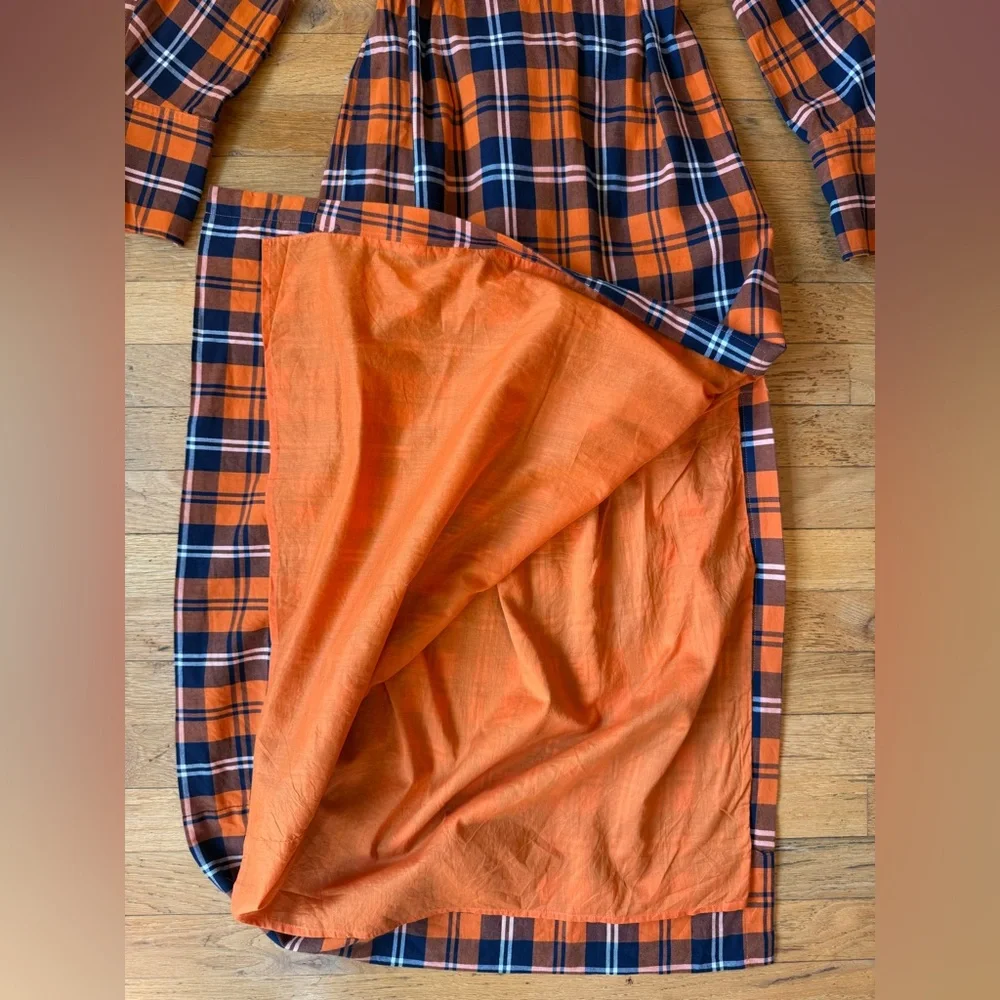 Staud Crosshill Dress in Poppy Plaid Orange Blue White - Picture 4 of 7